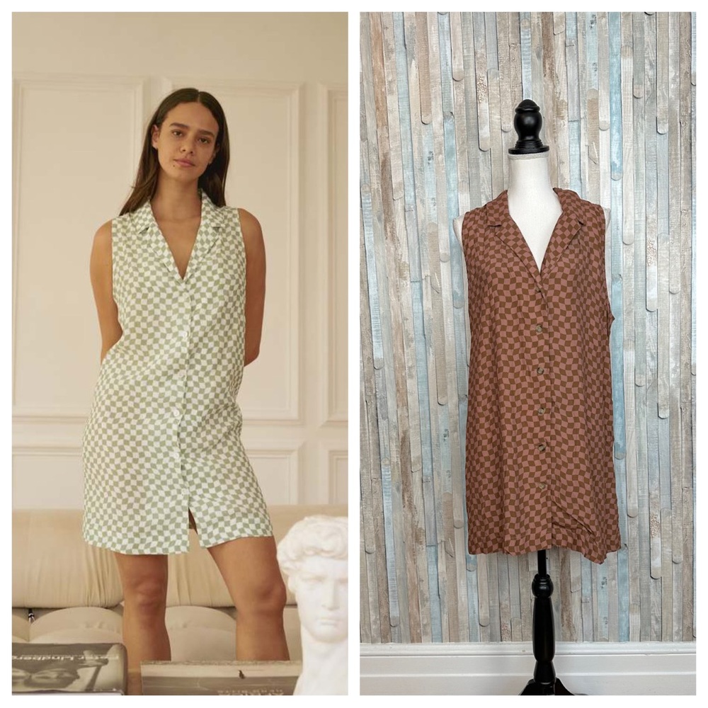 Whimsy + Row XL Jaclyn Mini Shirt Dress Tunic Groovy Terracotta Check Print Boho